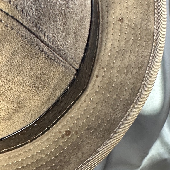 VINTAGE Abercrombie & Fitch Men's Tan Suede Fedora Hat w/ Snake Leather Band - Picture 6 of 11